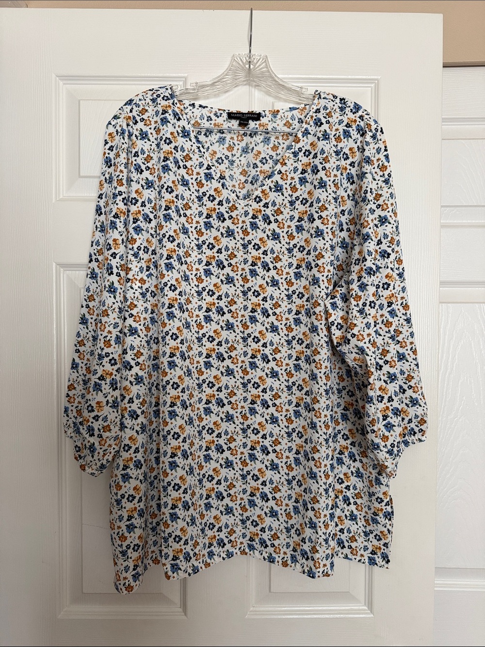 Mario Serrani White Floral Print Blouse XXL